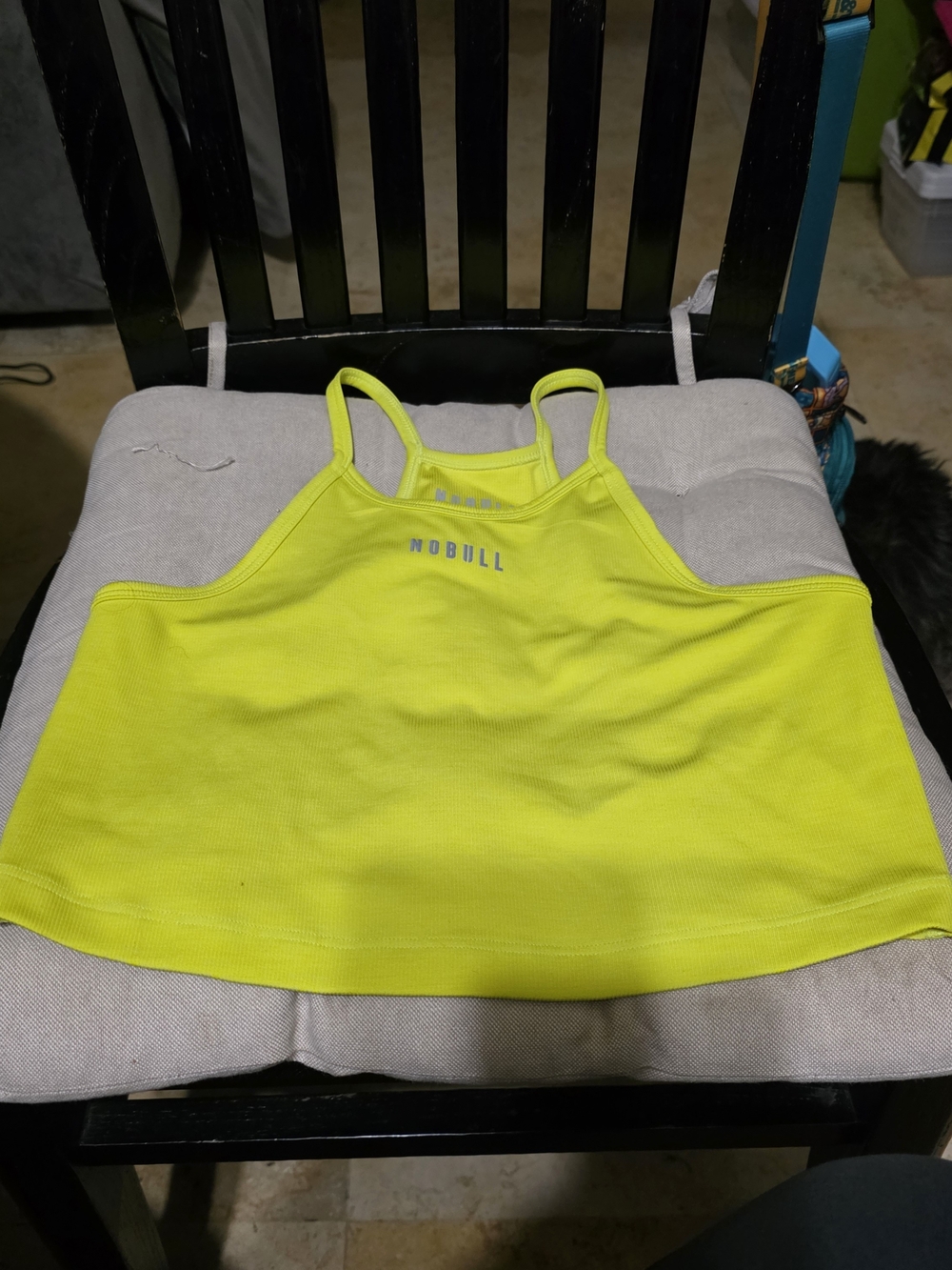 NOBULL Women's Neon Yellow High Mesh Racerback Crop Workout TTan Top Size M